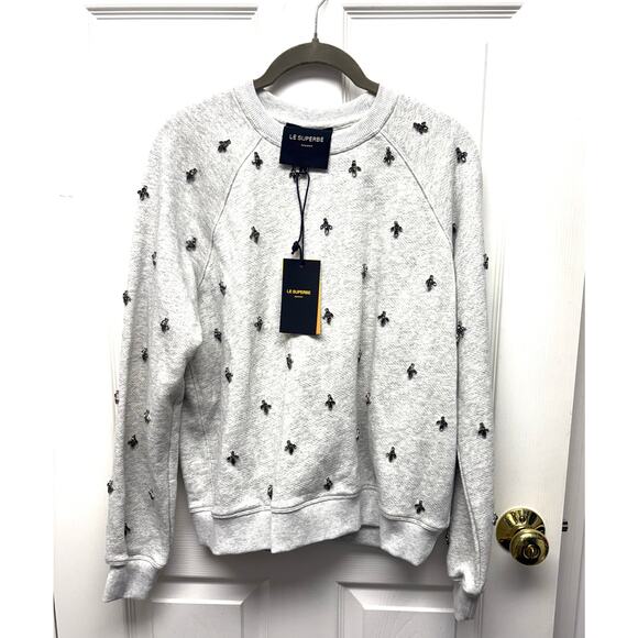 NEW Le Superbe Extra PE Sweatshirt Gray Crew Rhinestones NWT Women’s S - Picture 1 of 6